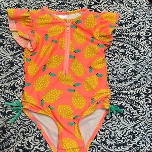 Cat & Jack front zip swimsuit, orange with lemon pattern size 4T